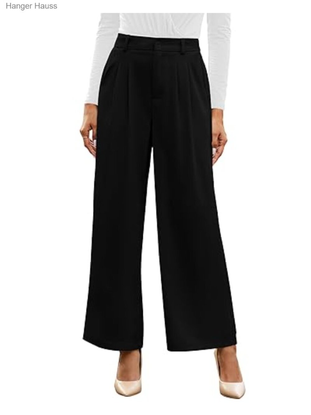 High Waisted Wide Leg Dress Pants Pleated Front Business Casual Trousers